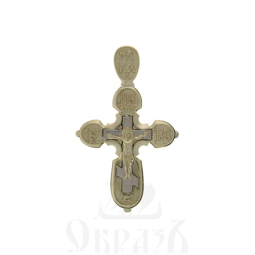 золотой крест с молитвой "спаси и сохрани", 585 проба желтого и белого цвета (арт. п10074-з5жб)