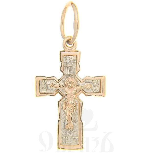 золотой крест с молитвой "спаси и сохрани", 585 проба желтого и белого цвета (арт. п10135-з5жб)