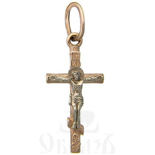 золотой шестиконечный крест с молитвой "спаси и сохрани", 585 проба красного и белого цвета (арт. п10048-з5кб)