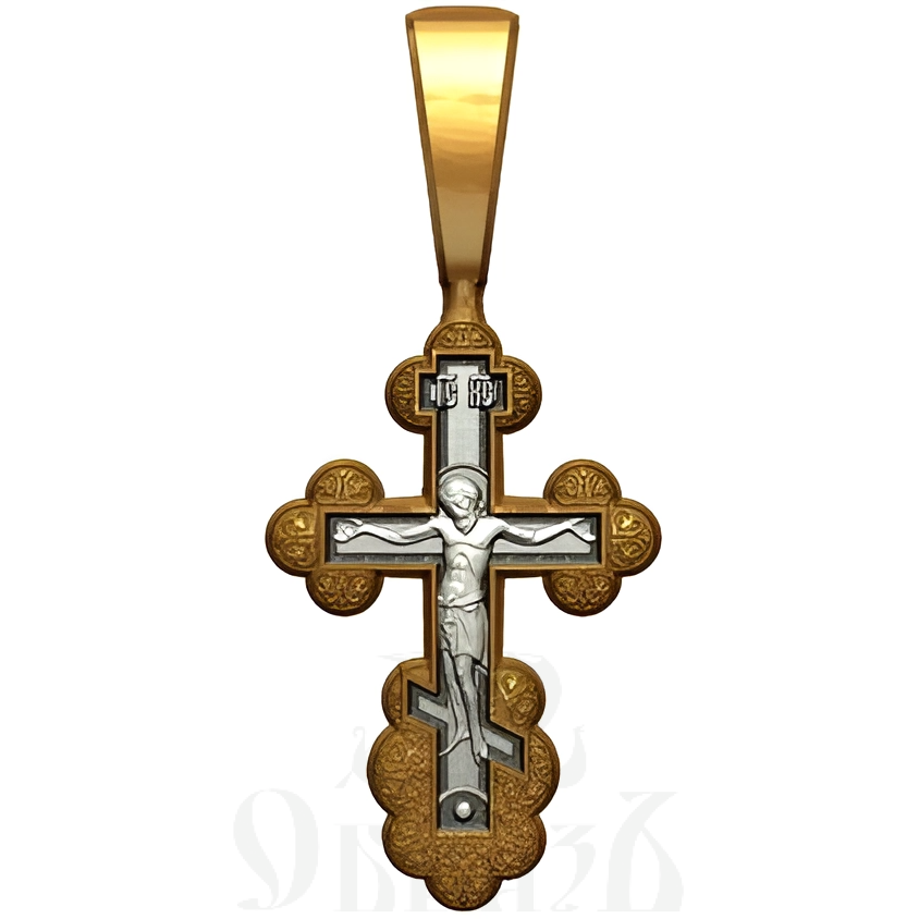 крест трилистник "господи спаси и сохрани мя", серебро 925 проба с золочением (арт. 17.001)